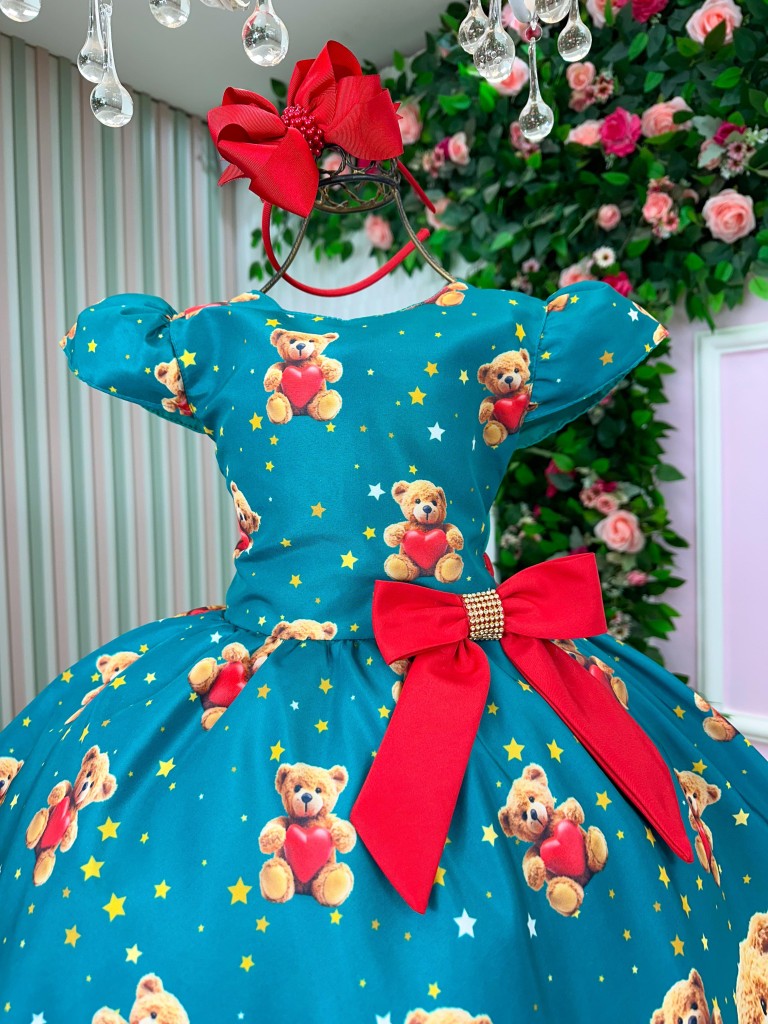 Vestido Marie Milena Ursinhos Verde - Natal - Leveza e Elegância para Meninas | Bebeloo Kids