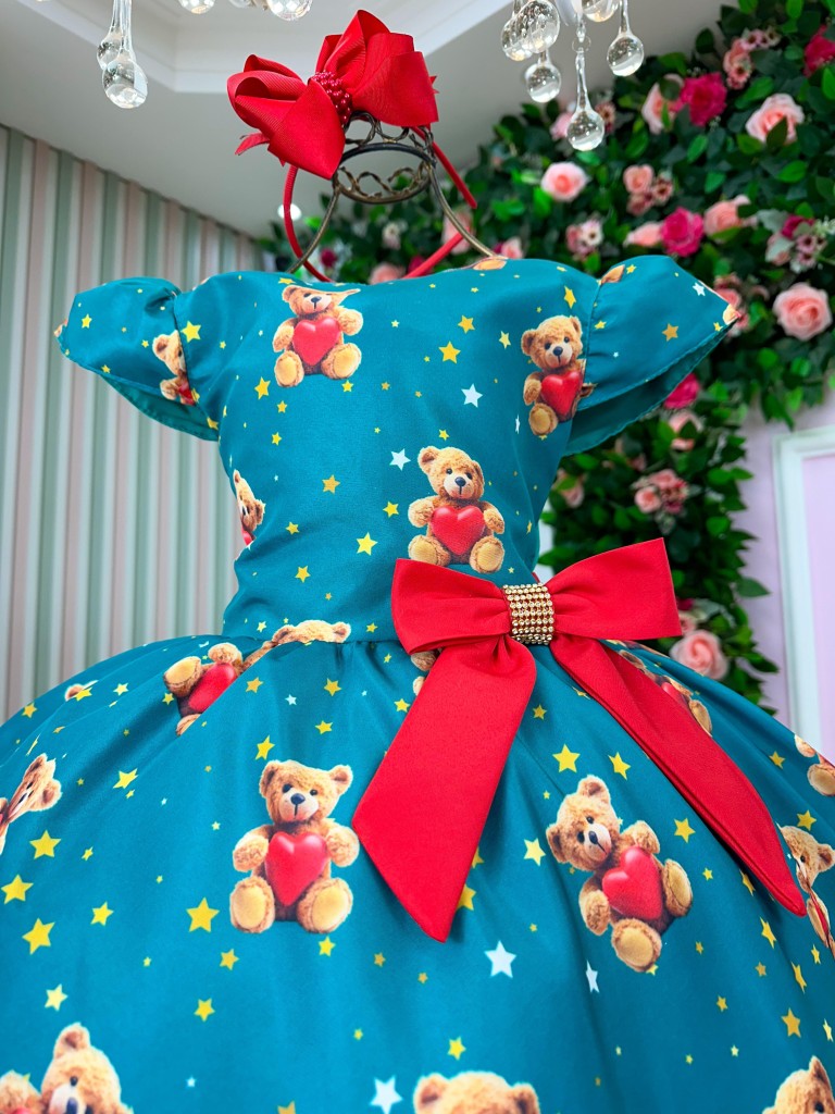 Vestido Marie Milena Ursinhos Verde - Natal - Leveza e Elegância para Meninas | Bebeloo Kids