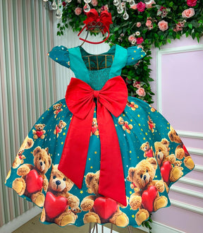 Vestido Marie Milena Ursinhos Verde - Natal - Leveza e Elegância para Meninas | Bebeloo Kids