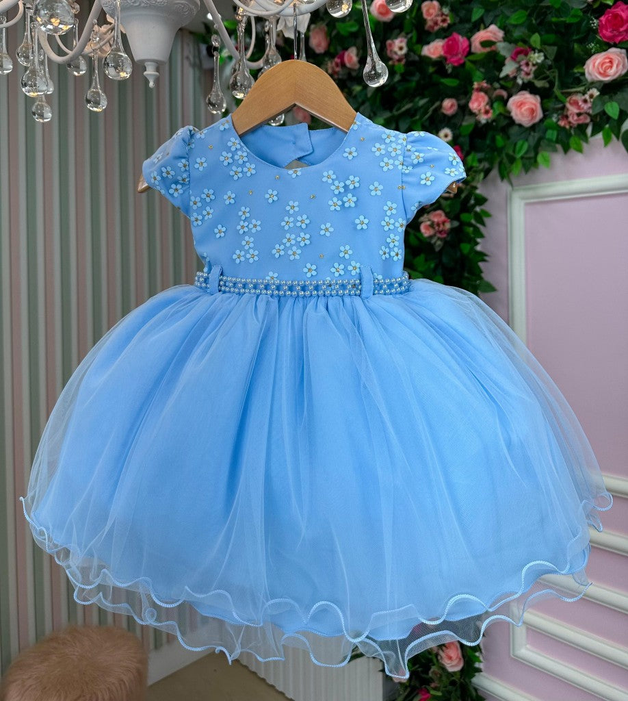 Vestido Menina Bonita Magali Florzinha Azul Bebe - Leveza e Elegância para Meninas | Bebeloo Kids