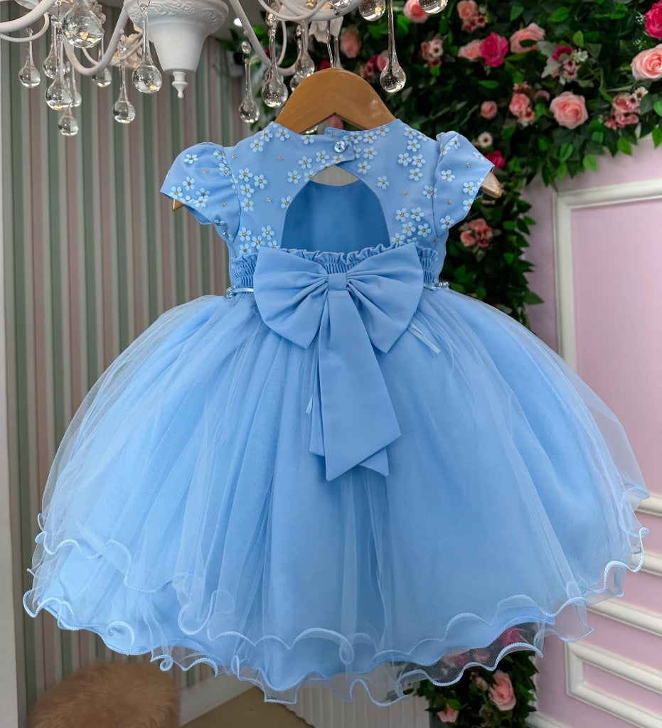 Vestido Menina Bonita Magali Florzinha Azul Bebe - Leveza e Elegância para Meninas | Bebeloo Kids