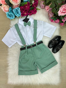 Conjunto Miss Cherry Gustavo Suspensorio Shorts Verde - Estilo Delicado para o Dia a Dia | Bebeloo Kids
