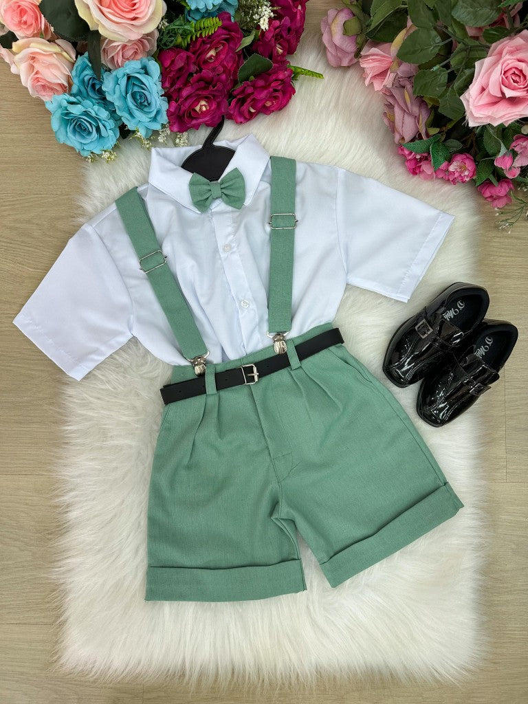 Conjunto Miss Cherry Gustavo Suspensorio Shorts Verde - Estilo Delicado para o Dia a Dia | Bebeloo Kids
