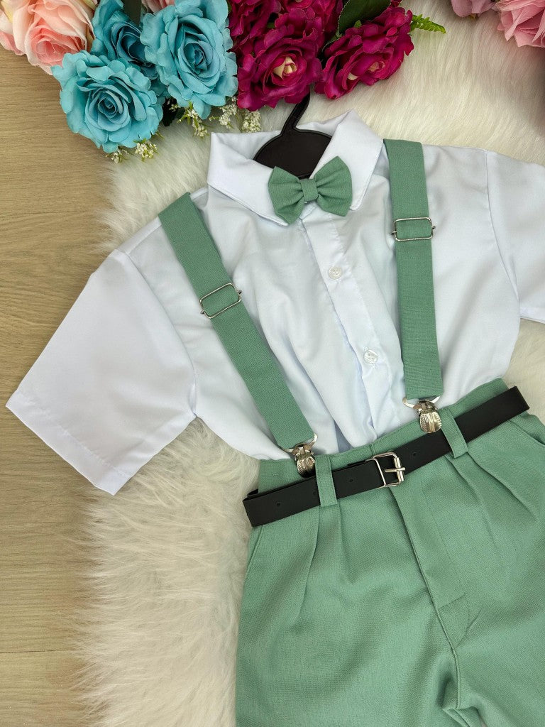 Conjunto Miss Cherry Gustavo Suspensorio Shorts Verde - Estilo Delicado para o Dia a Dia | Bebeloo Kids