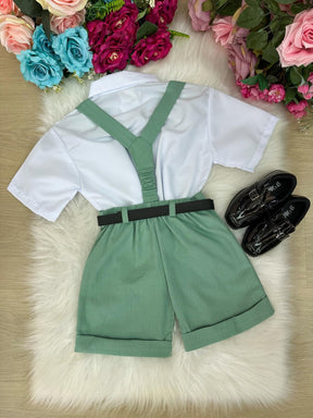 Conjunto Miss Cherry Gustavo Suspensorio Shorts Verde - Estilo Delicado para o Dia a Dia | Bebeloo Kids