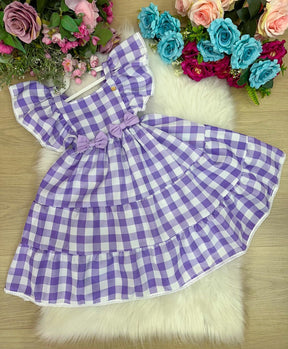 Vestido Banana Club Aline Xadrez Lilas - Leveza e Elegância para Meninas | Bebeloo Kids