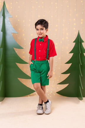 Conjunto Miss Cherry Henry Camisa Vermelha Suspensorio Verde - Estilo Delicado para o Dia a Dia | Bebeloo Kids