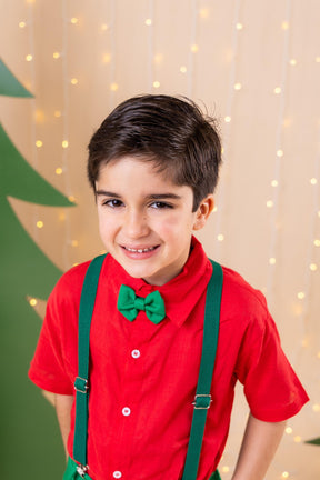 Conjunto Miss Cherry Henry Camisa Vermelha Suspensorio Verde - Estilo Delicado para o Dia a Dia | Bebeloo Kids