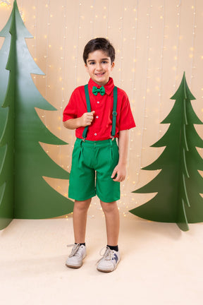 Conjunto Miss Cherry Henry Camisa Vermelha Suspensorio Verde - Estilo Delicado para o Dia a Dia | Bebeloo Kids