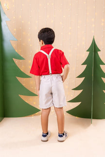 Conjunto Miss Cherry Henry Vermelho Suspensorio Bege - Estilo Delicado para o Dia a Dia | Bebeloo Kids