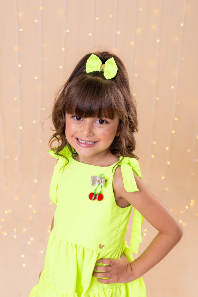 Vestido Blogueirinha Verde Neon Cerejinha - Leveza e Elegância para Meninas | Bebeloo Kids
