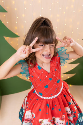 Vestido Marie Betina Ursinhos Vermelho - Natal - Leveza e Elegância para Meninas | Bebeloo Kids