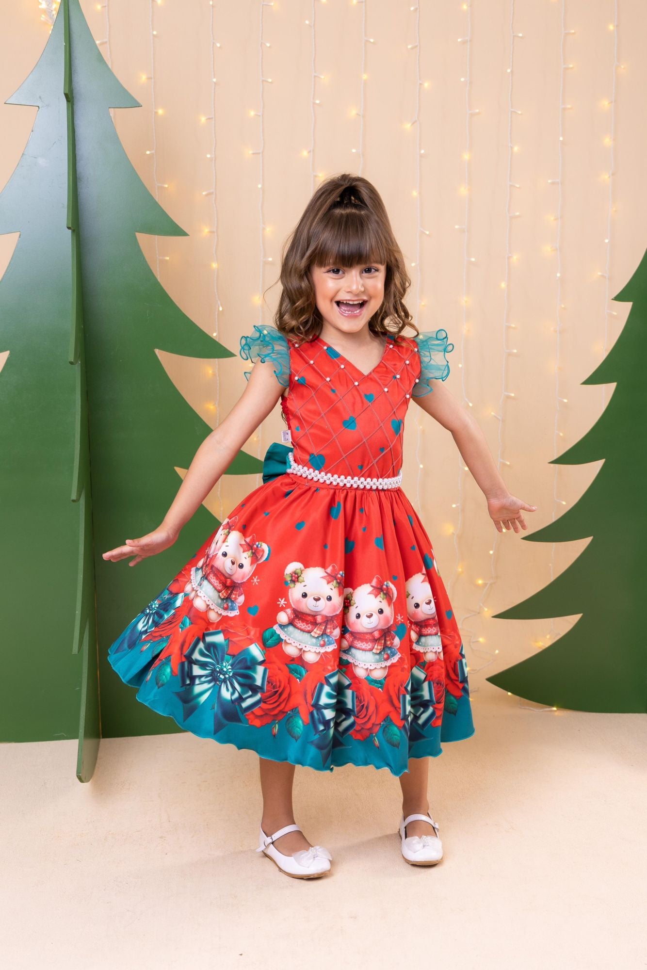 Vestido Marie Betina Ursinhos Vermelho - Natal - Leveza e Elegância para Meninas | Bebeloo Kids