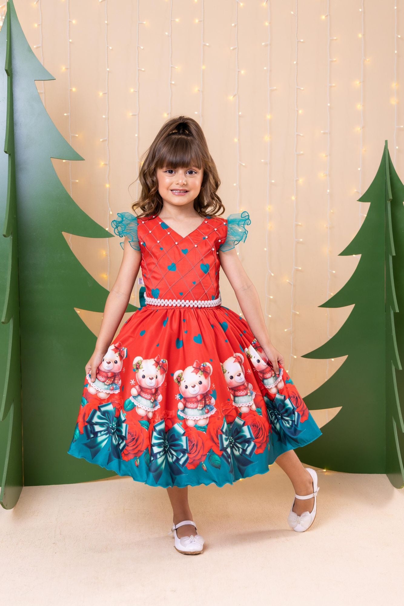 Vestido Marie Betina Ursinhos Vermelho - Natal - Leveza e Elegância para Meninas | Bebeloo Kids