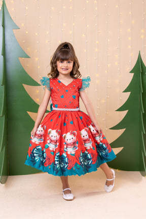 Vestido Marie Betina Ursinhos Vermelho - Natal - Leveza e Elegância para Meninas | Bebeloo Kids