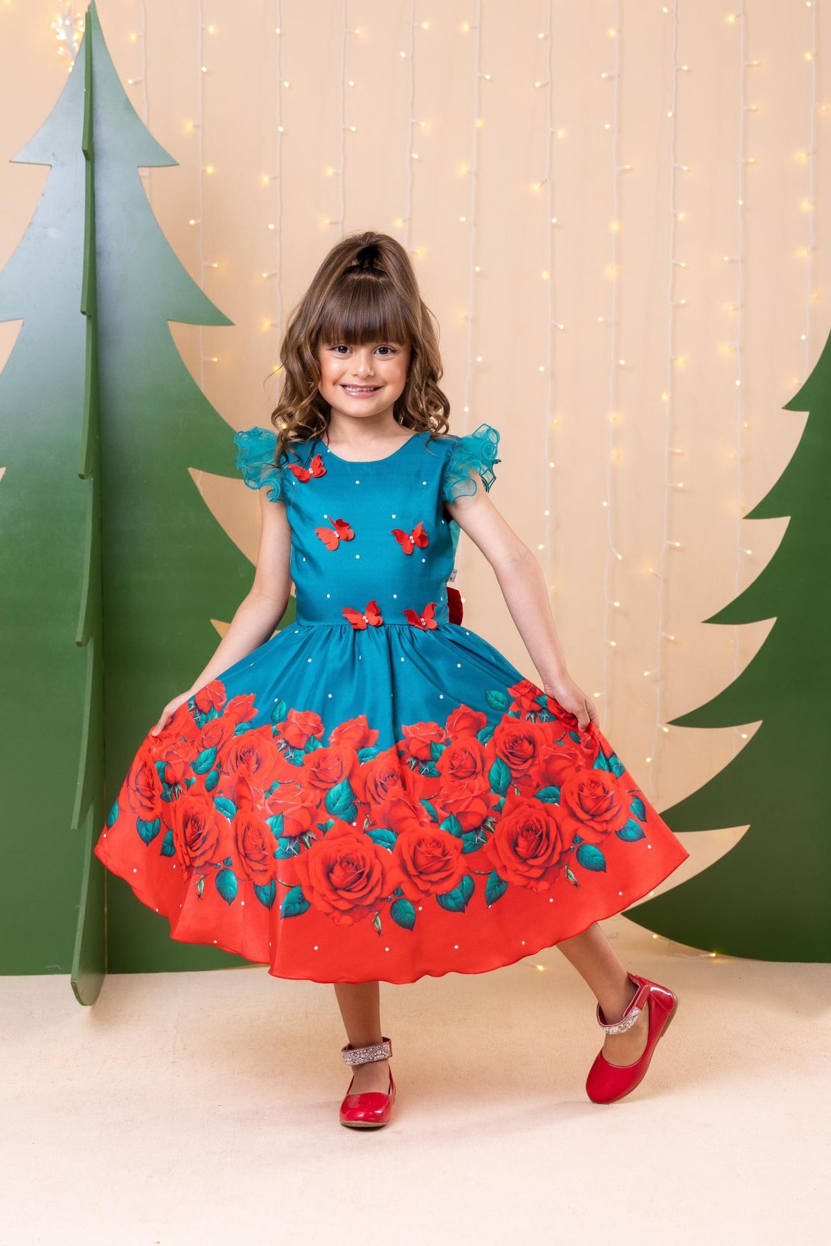 Vestido Marie Lola Verde Florido Natal - Leveza e Elegância para Meninas | Bebeloo Kids
