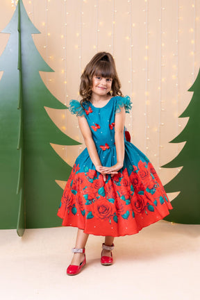 Vestido Marie Lola Verde Florido Natal - Leveza e Elegância para Meninas | Bebeloo Kids