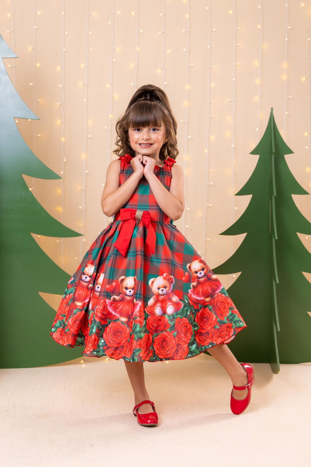 Vestido Marie Madeline Ursinho Xadrez Vermelho - Natal - Leveza e Elegância para Meninas | Bebeloo Kids