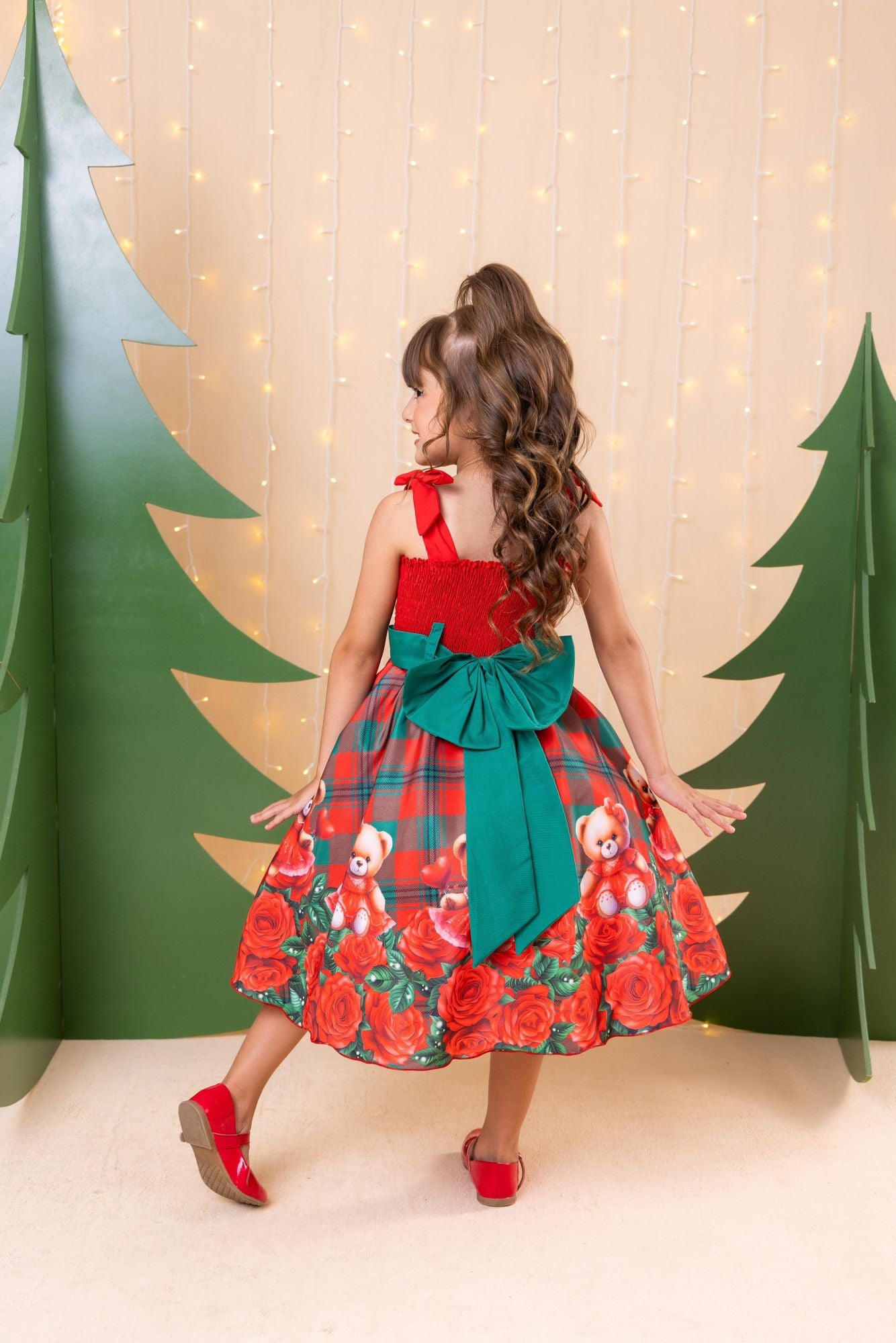 Vestido Marie Madeline Ursinho Xadrez Vermelho - Natal - Leveza e Elegância para Meninas | Bebeloo Kids