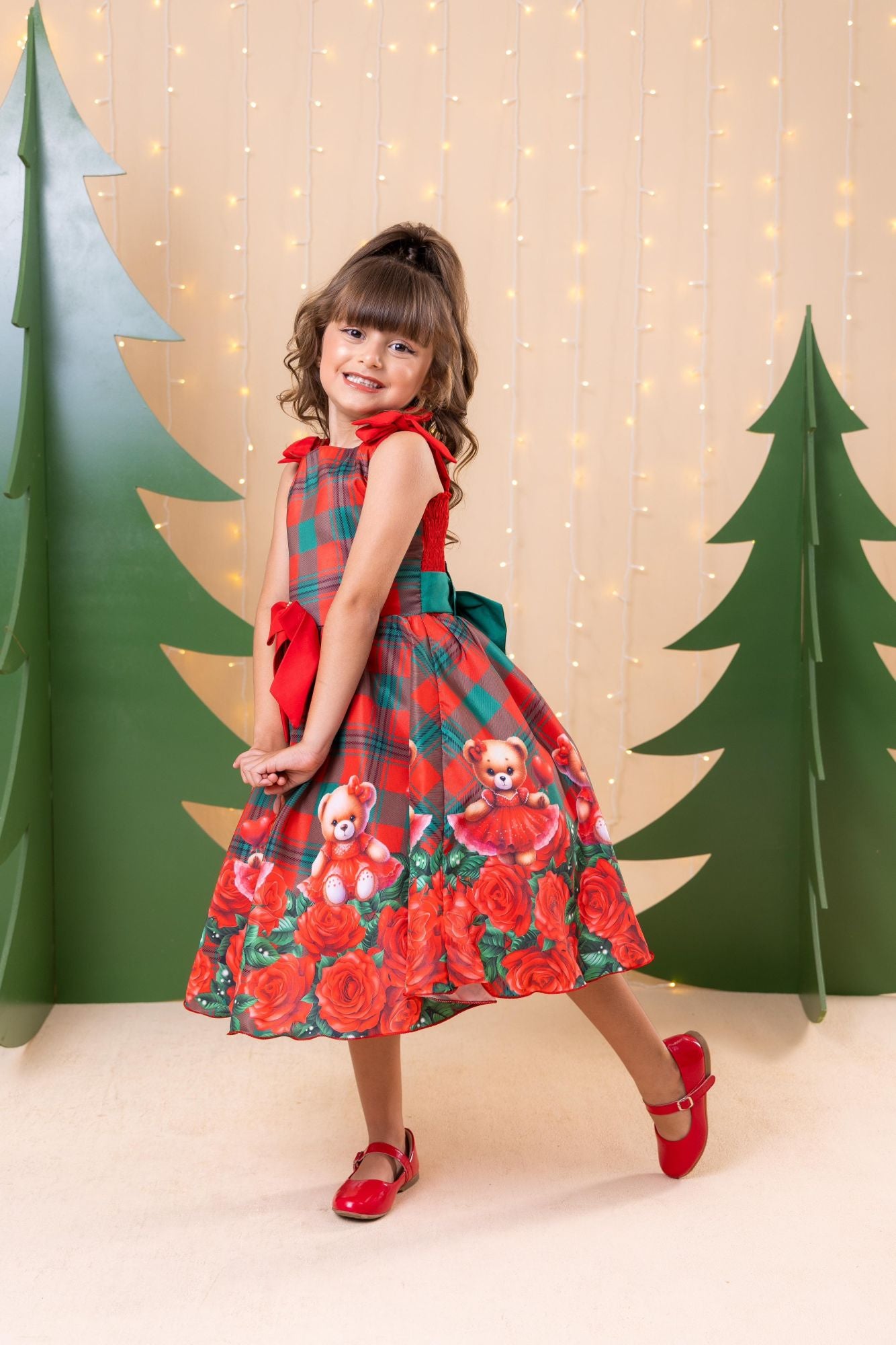 Vestido Marie Madeline Ursinho Xadrez Vermelho - Natal - Leveza e Elegância para Meninas | Bebeloo Kids