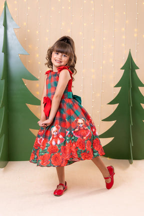 Vestido Marie Madeline Ursinho Xadrez Vermelho - Natal - Leveza e Elegância para Meninas | Bebeloo Kids