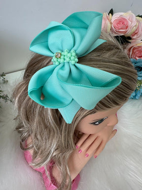 Laço Strass Maria Alice Verde Tiffany - Toque Delicado para Completar o Visual | Bebeloo Kids