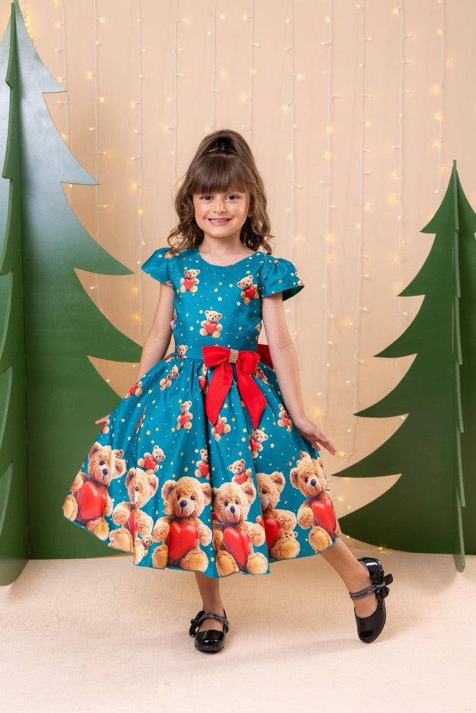 Vestido Marie Milena Ursinhos Verde - Natal - Leveza e Elegância para Meninas | Bebeloo Kids