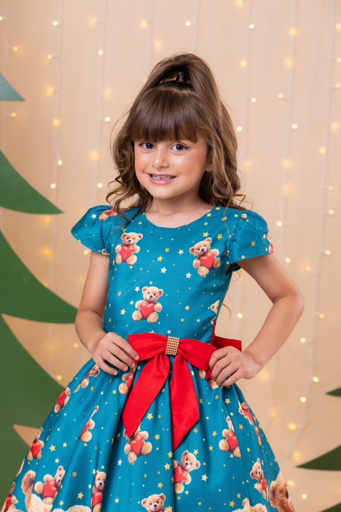 Vestido Marie Milena Ursinhos Verde - Natal - Leveza e Elegância para Meninas | Bebeloo Kids