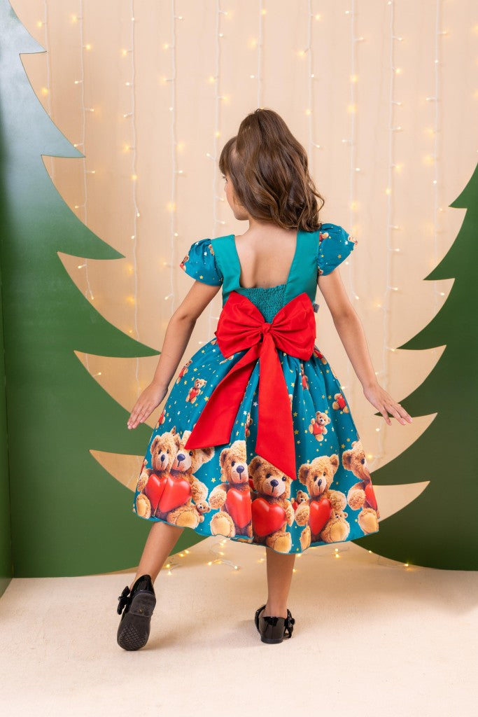 Vestido Marie Milena Ursinhos Verde - Natal - Leveza e Elegância para Meninas | Bebeloo Kids