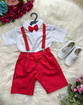 Conjunto Miss Cherry Henry Camisa Branca Suspensório Vermelho Modelo 2 - Estilo Social para os Pequenos | Bebeloo Kids