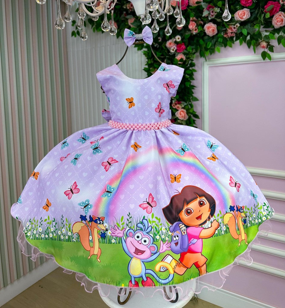 Vestido Tematicos Ysa Kids Dora Aventureira Lilas - Leveza e Elegância para Meninas | Bebeloo Kids