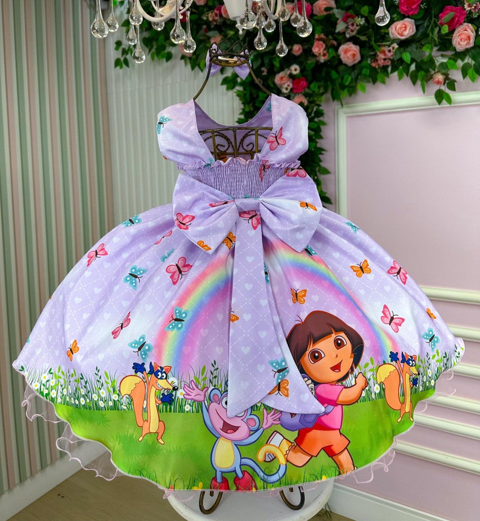 Vestido Tematicos Ysa Kids Dora Aventureira Lilas - Leveza e Elegância para Meninas | Bebeloo Kids