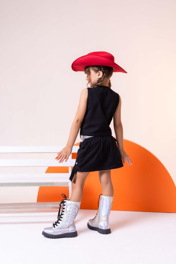 Conjunto Blogueirinha Boiadeira Maraisa Jeans Preto - Estilo Delicado para o Dia a Dia | Bebeloo Kids