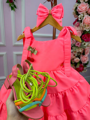 Vestido Blogueirinha Rosa Neon Cerejinha - Leveza e Elegância para Meninas | Bebeloo Kids
