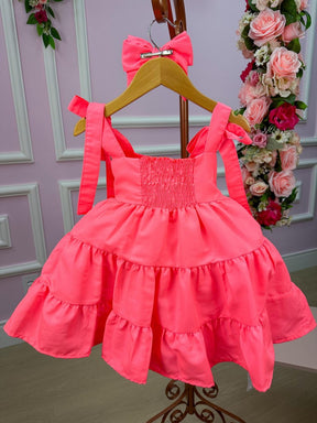 Vestido Blogueirinha Rosa Neon Cerejinha - Leveza e Elegância para Meninas | Bebeloo Kids