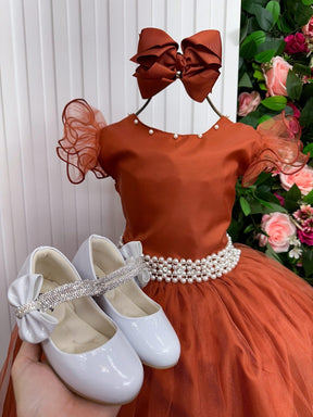 Vestido Marie Longo Amanda Terracota - Leveza e Elegância para Meninas | Bebeloo Kids