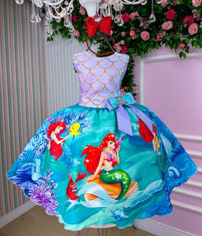 Vestido Infantil Temáticos Luxo Ariel - Sereia Modelo 2 - Leveza e Elegância para Meninas | Bebeloo Kids