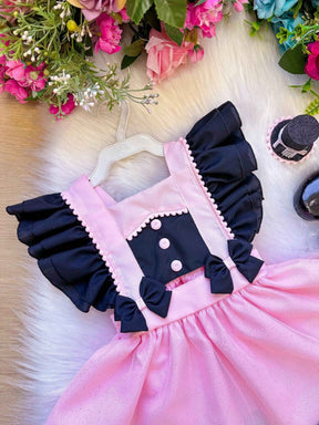 Romper/Vestido Princesa Mundo Bita Rosa e Preto - Leveza e Elegância para Meninas | Bebeloo Kids