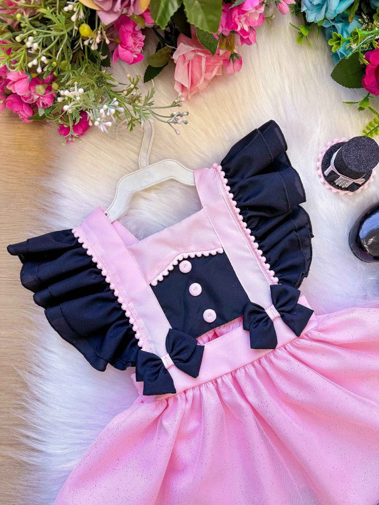 Romper/Vestido Princesa Mundo Bita Rosa e Preto - Leveza e Elegância para Meninas | Bebeloo Kids