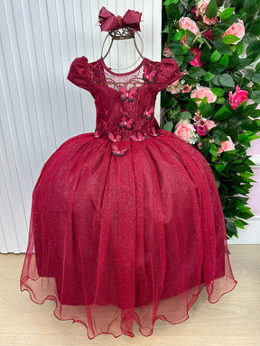 Vestido Vila Lele Longo Jardim Encantado Borboletas Marsala - Leveza e Elegância para Meninas | Bebeloo Kids