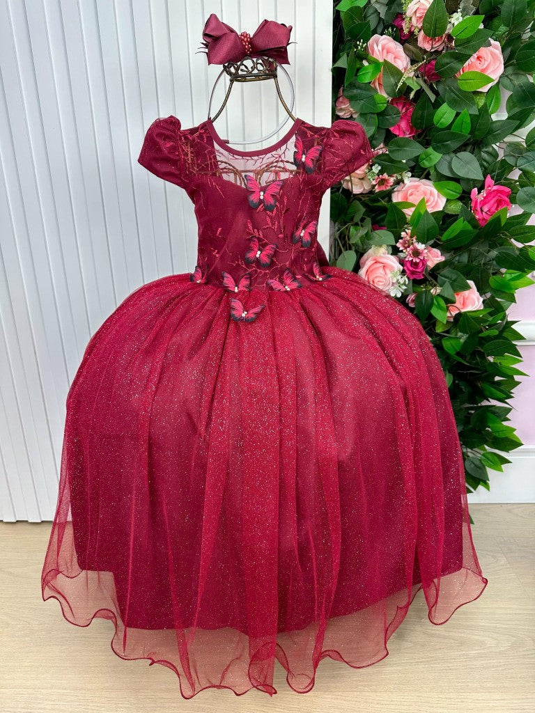 Vestido Vila Lele Longo Jardim Encantado Borboletas Marsala - Leveza e Elegância para Meninas | Bebeloo Kids