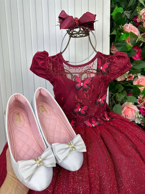Vestido Vila Lele Longo Jardim Encantado Borboletas Marsala - Leveza e Elegância para Meninas | Bebeloo Kids