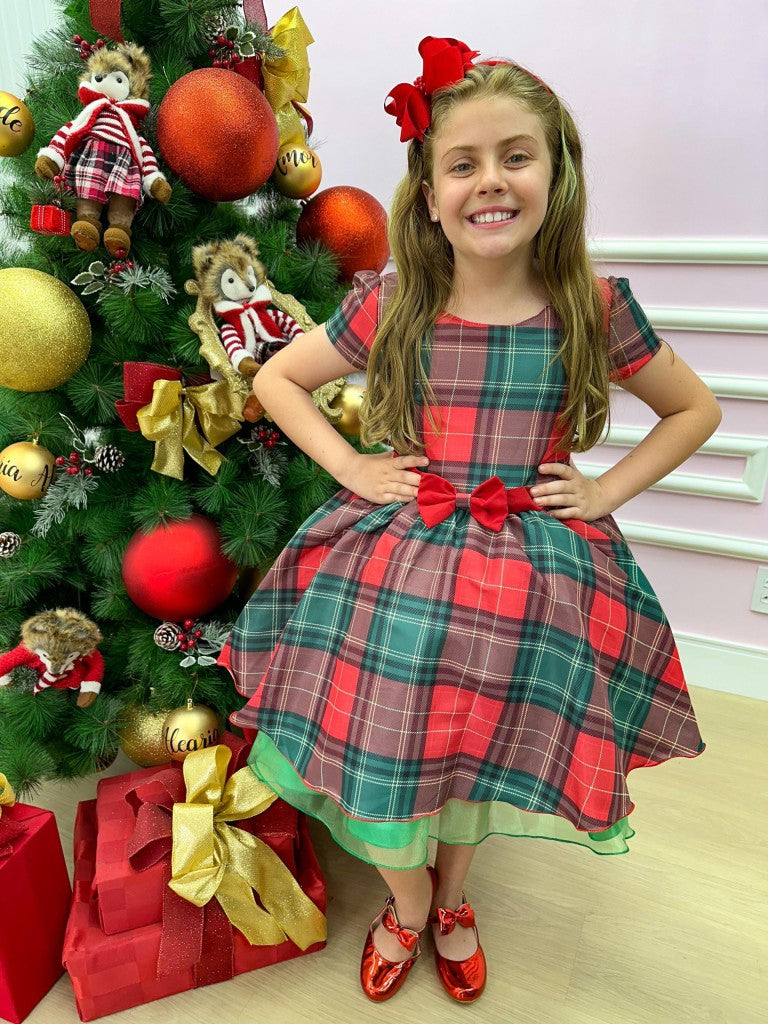 Vestido Banana Club Xadrez Vermelho e Verde Natal - Leveza e Elegância para Meninas | Bebeloo Kids