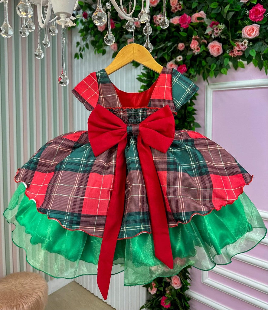 Vestido Banana Club Xadrez Vermelho e Verde Natal - Leveza e Elegância para Meninas | Bebeloo Kids
