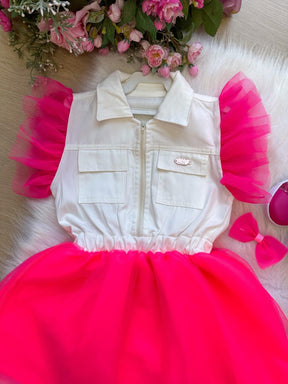 Vestido Blogueirinha Babado Rebeca Rosa Neon - Leveza e Elegância para Meninas | Bebeloo Kids