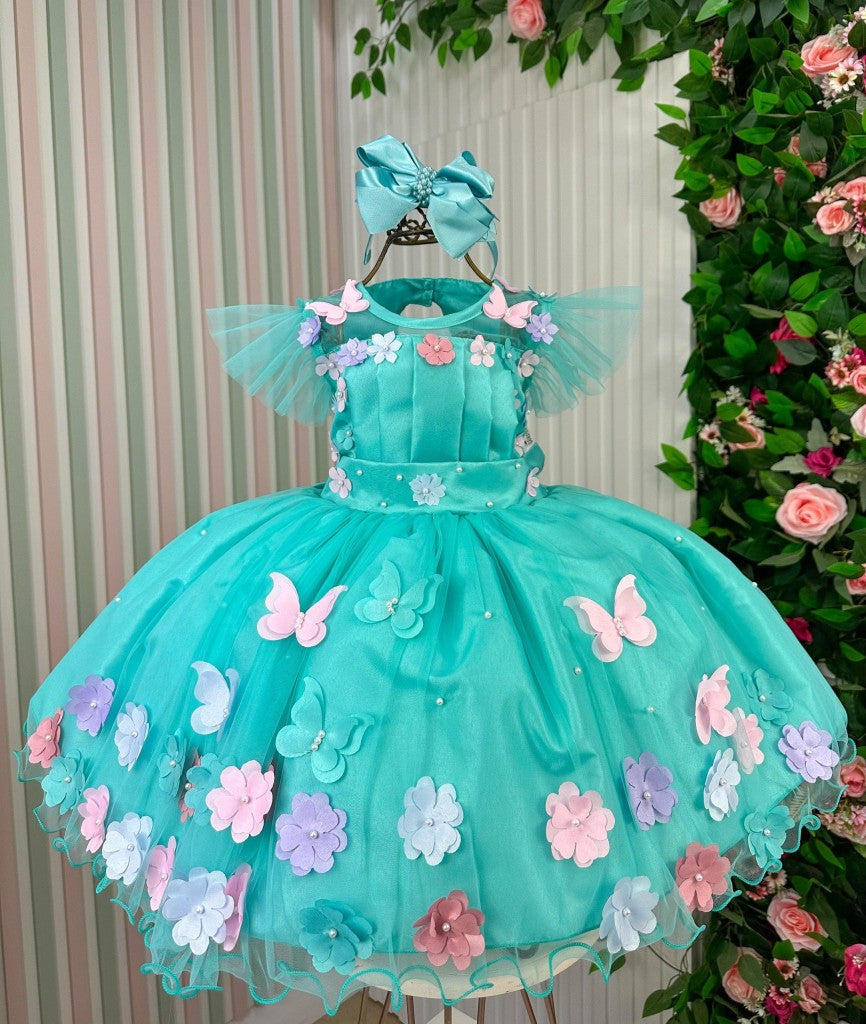 Vestido Marie Jardim Encantado Isis Luxinho Verde Tiffany - Leveza e Elegância para Meninas | Bebeloo Kids