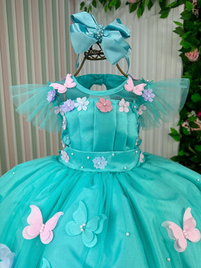 Vestido Marie Jardim Encantado Isis Luxinho Verde Tiffany - Leveza e Elegância para Meninas | Bebeloo Kids