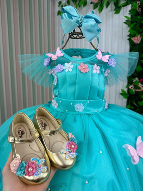 Vestido Marie Jardim Encantado Isis Luxinho Verde Tiffany - Leveza e Elegância para Meninas | Bebeloo Kids