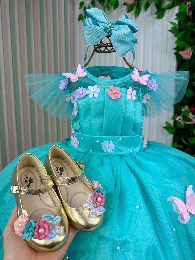 Vestido Marie Jardim Encantado Isis Luxinho Verde Tiffany - Leveza e Elegância para Meninas | Bebeloo Kids