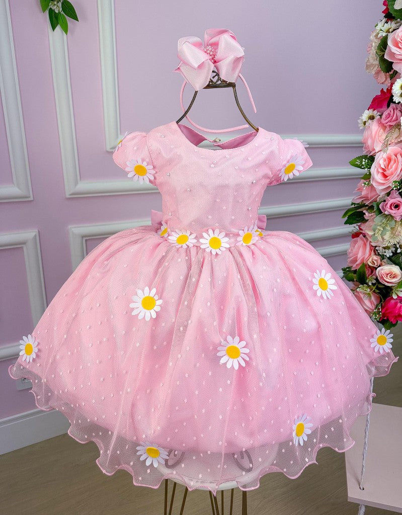 Vestido Marie Jardim Encantado Margaridas Rosa Bebe - Leveza e Elegância para Meninas | Bebeloo Kids